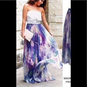 Floral maxi skirt with midriff strapless top wedding outfit dress